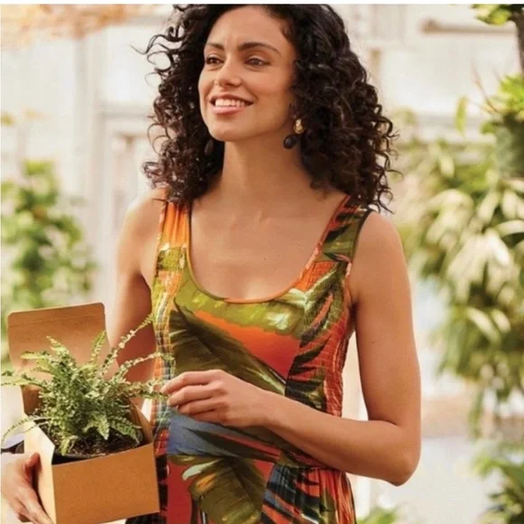 Soft Surrounding Fabiana Rouille Palms Hi
Low Jersey Ruffle Hem Dress - Picture 3 of 7